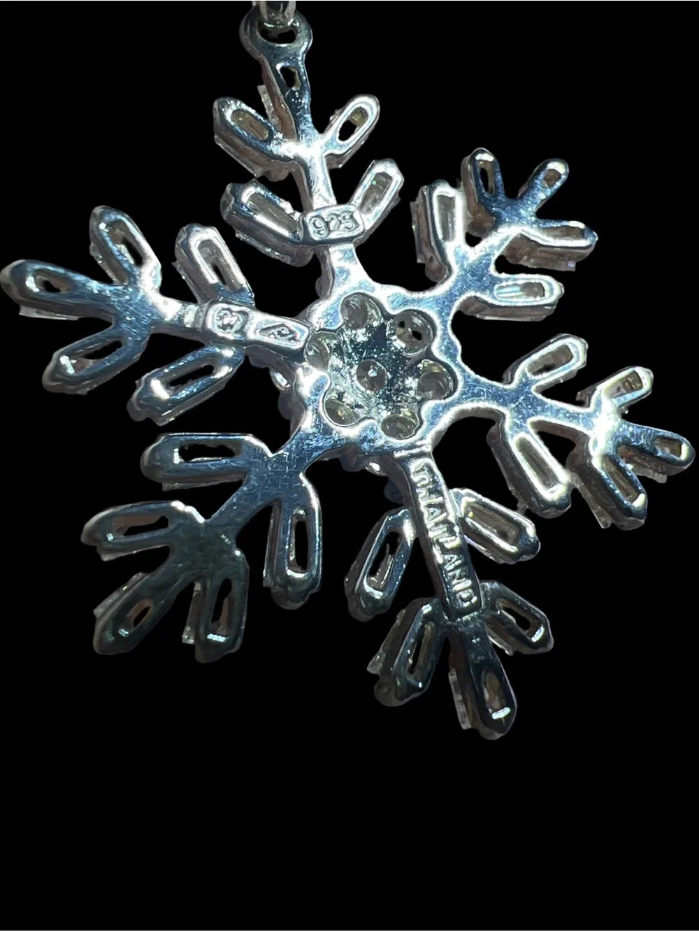 sterling silver 925 cz snowflake pendant 24” sterling silver box chain Necklace